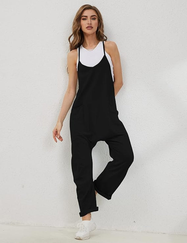 Women's Black Pocket Jumpsuit With Strap